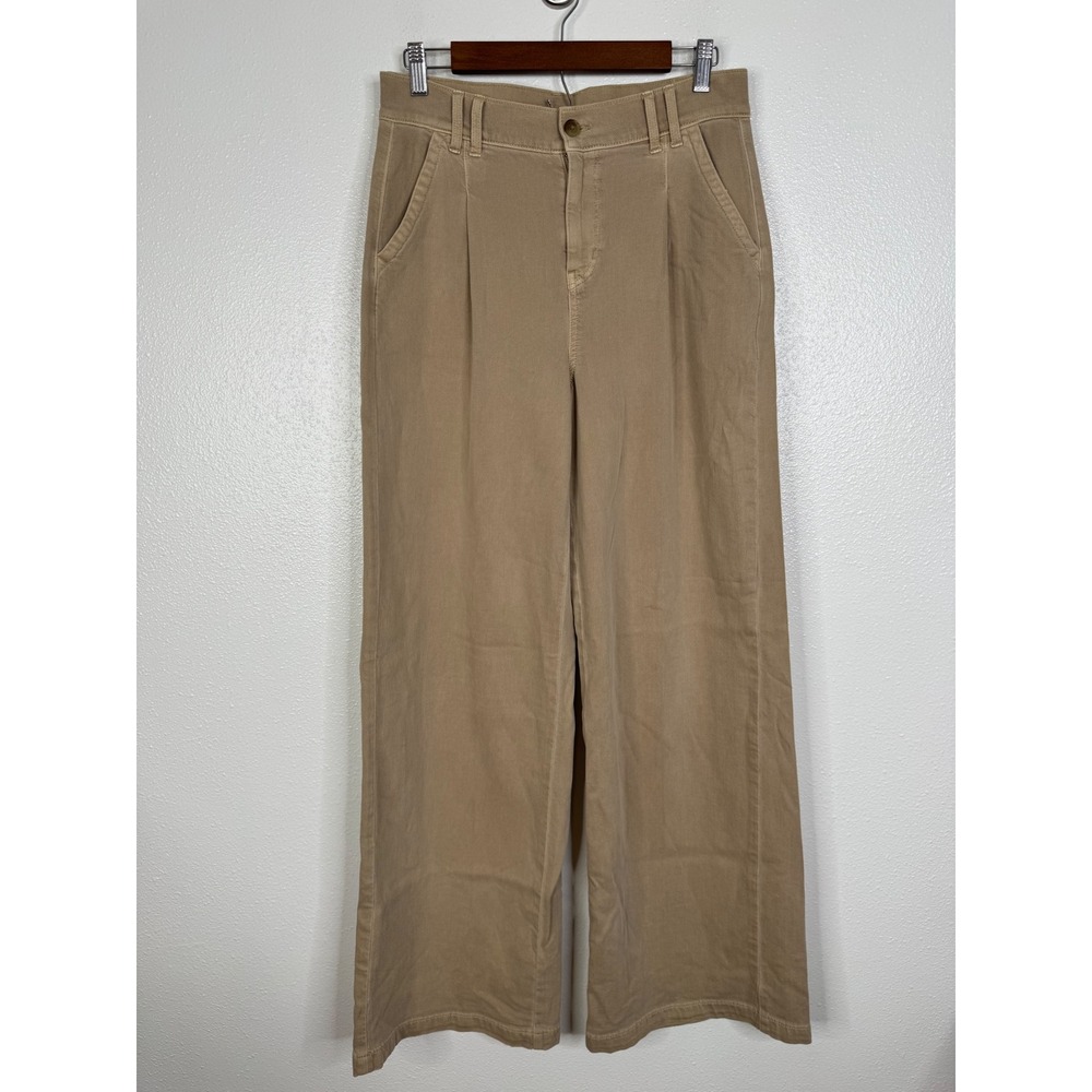 American Eagle Super High-Rise Wide Leg Pleated Khaki Pants Tan Women 4 Long‎